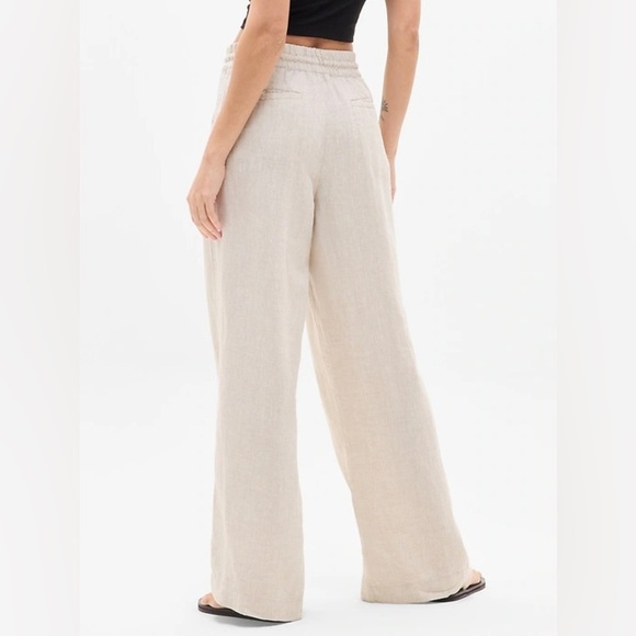 Athleta Retreat Linen High Rise Wide Leg Pant Undyed Oatmeal Casual Women’s L T - Picture 2 of 14